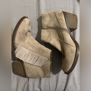 Mossimo Supply Co. Suede Fringe Ankle Booties | Taupe | Size: 9